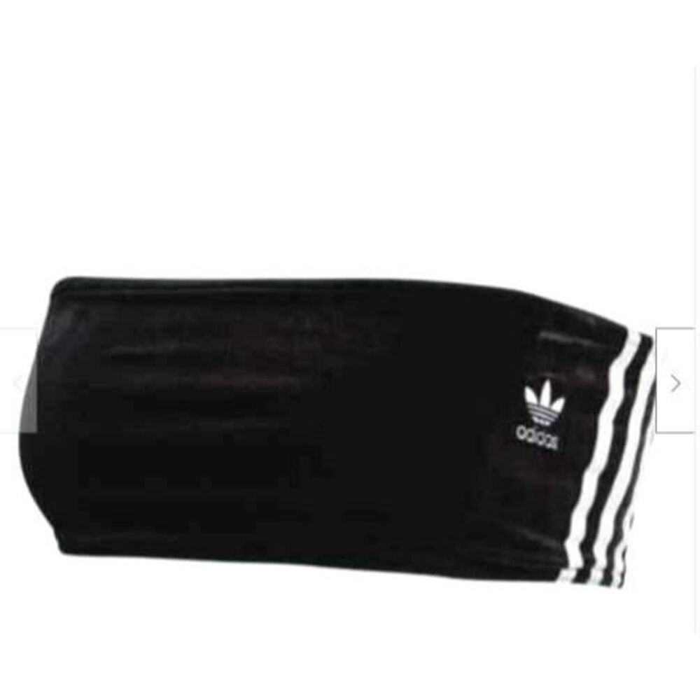 Adidas Womens Bralette Black L Three Stripe Velour Bandeau Crop Top  Logo